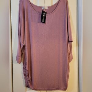 NWT 3/4 sleeve batwing tunic tee ruched sides mauve  3X